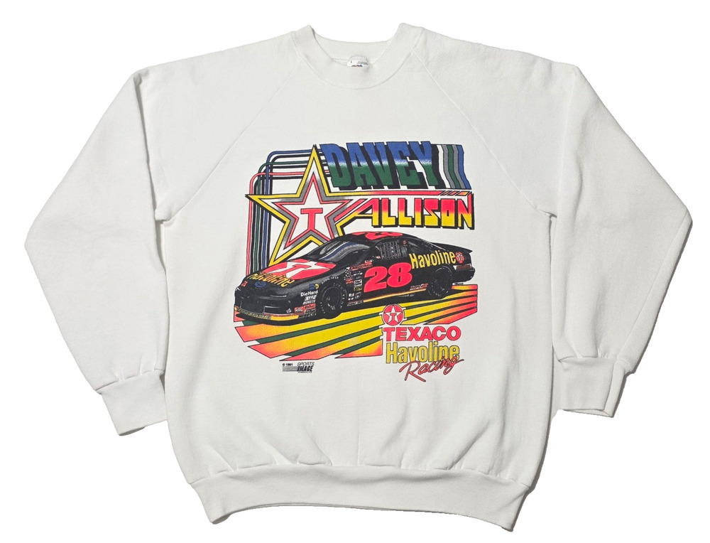 Vintage 1991 Davey Allison NASCAR Sweatshirt Size L Texaco Havoline Racing USA